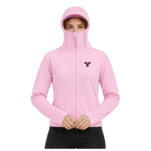 Sun Protection T-Shirt for Women | Breathable, Full Sleeves Sculpt Fitware Activware Sports Hoodie WITH FULL ZIP | (Pack of 1 PINK)