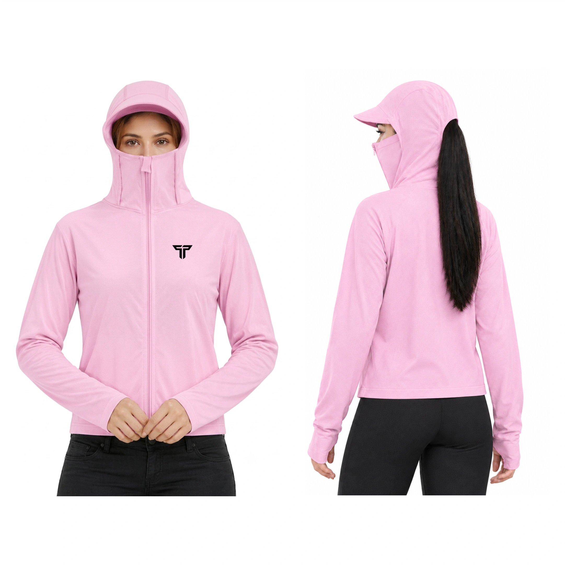 Sun Protection T-Shirt for Women | Breathable, Full Sleeves Sculpt Fitware Activware Sports Hoodie WITH FULL ZIP | (Pack of 1 PINK) - Image 3