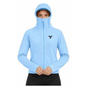 Sun Protection T-Shirt for Women | Breathable, Full Sleeves Sculpt Fitware Activware Sports Hoodie WITH FULL ZIP | (Pack of 1 SKY BLUE)