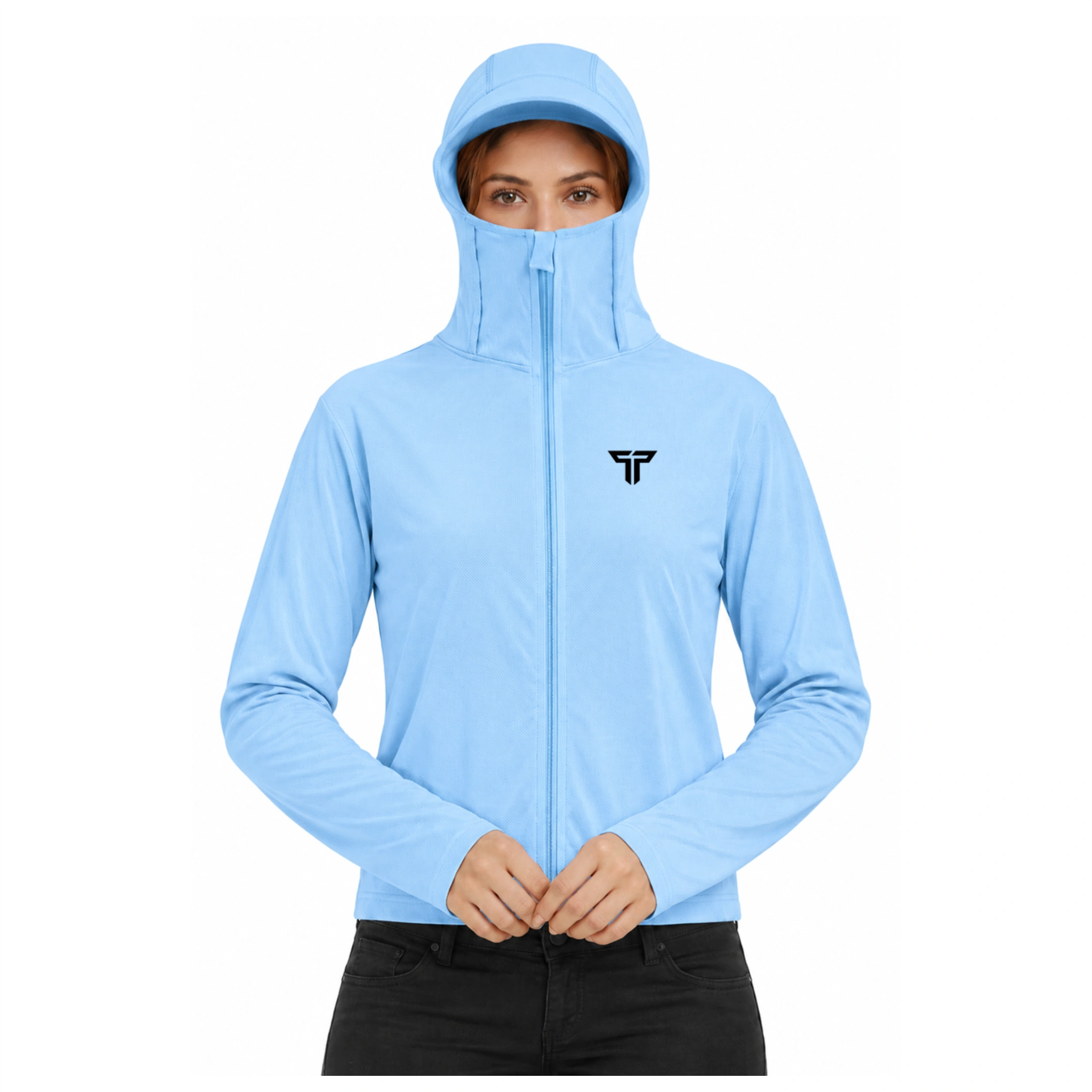 Women's UV Protection Hoodie Jacket in Sky Blue, regular length