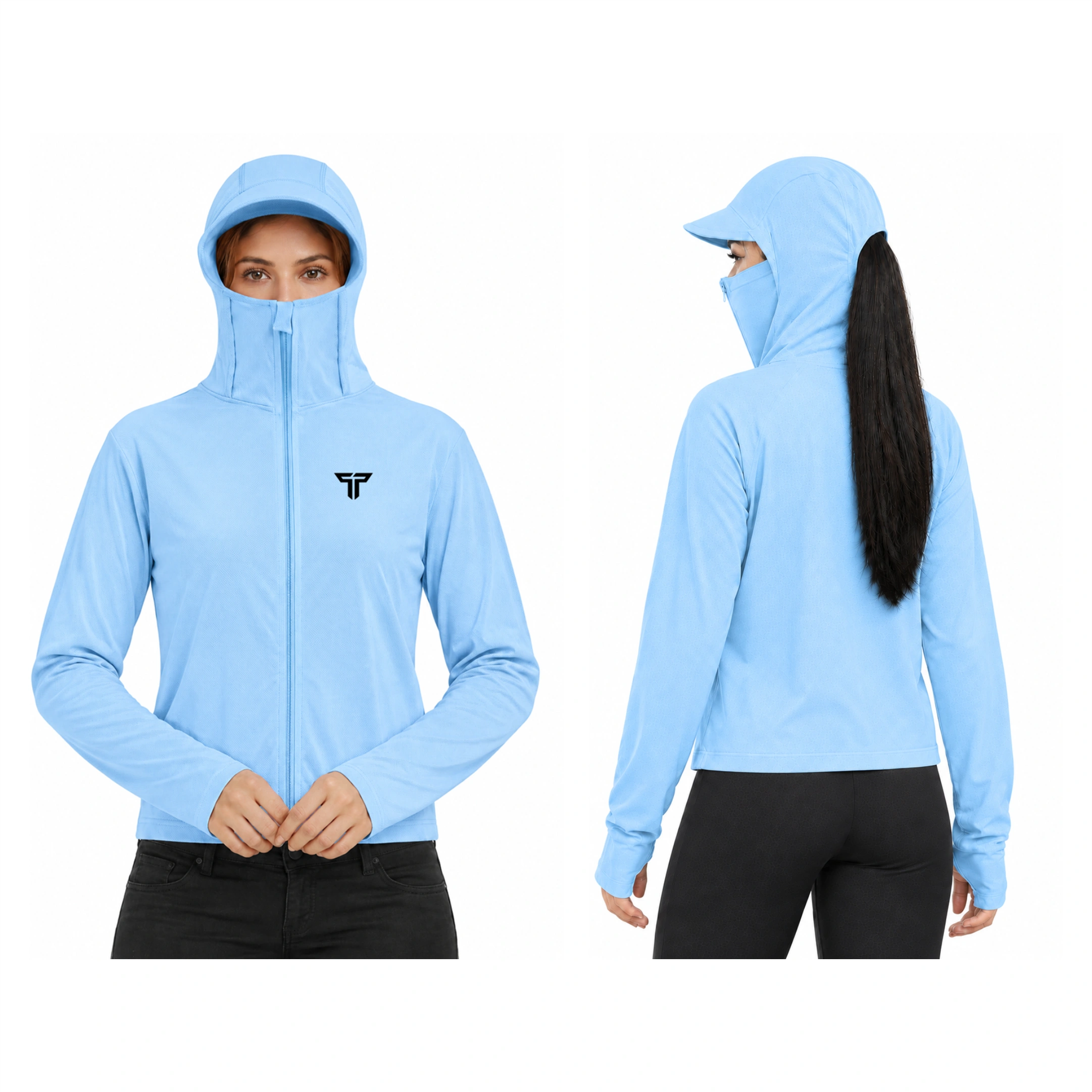 Sun Protection T-Shirt for Women | Breathable, Full Sleeves Sculpt Fitware Activware Sports Hoodie WITH FULL ZIP | (Pack of 1 SKY BLUE) - Image 3