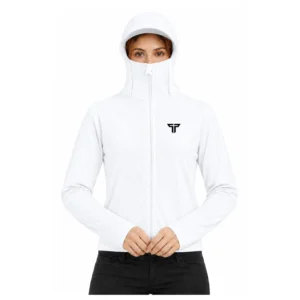 Sun Protection T-Shirt for Women | Breathable, Full Sleeves Sculpt Fitware Activware Sports Hoodie WITH FULL ZIP | (Pack of 1 WHITE)