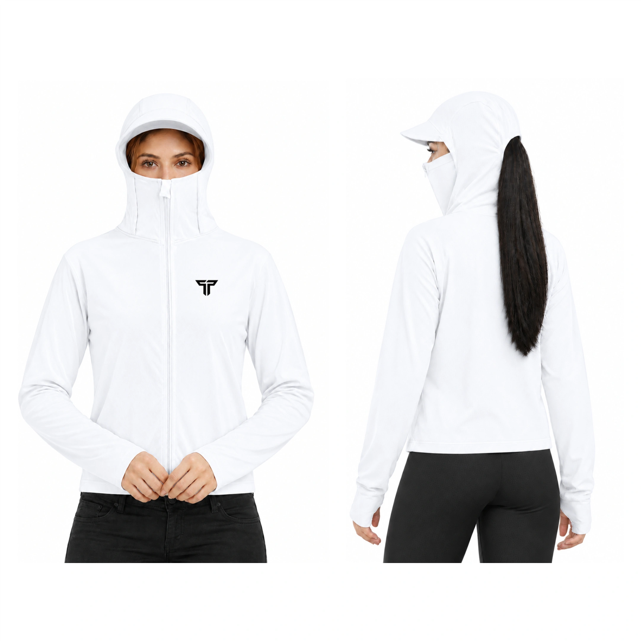 Sun Protection T-Shirt for Women | Breathable, Full Sleeves Sculpt Fitware Activware Sports Hoodie WITH FULL ZIP | (Pack of 1 WHITE) - Image 3