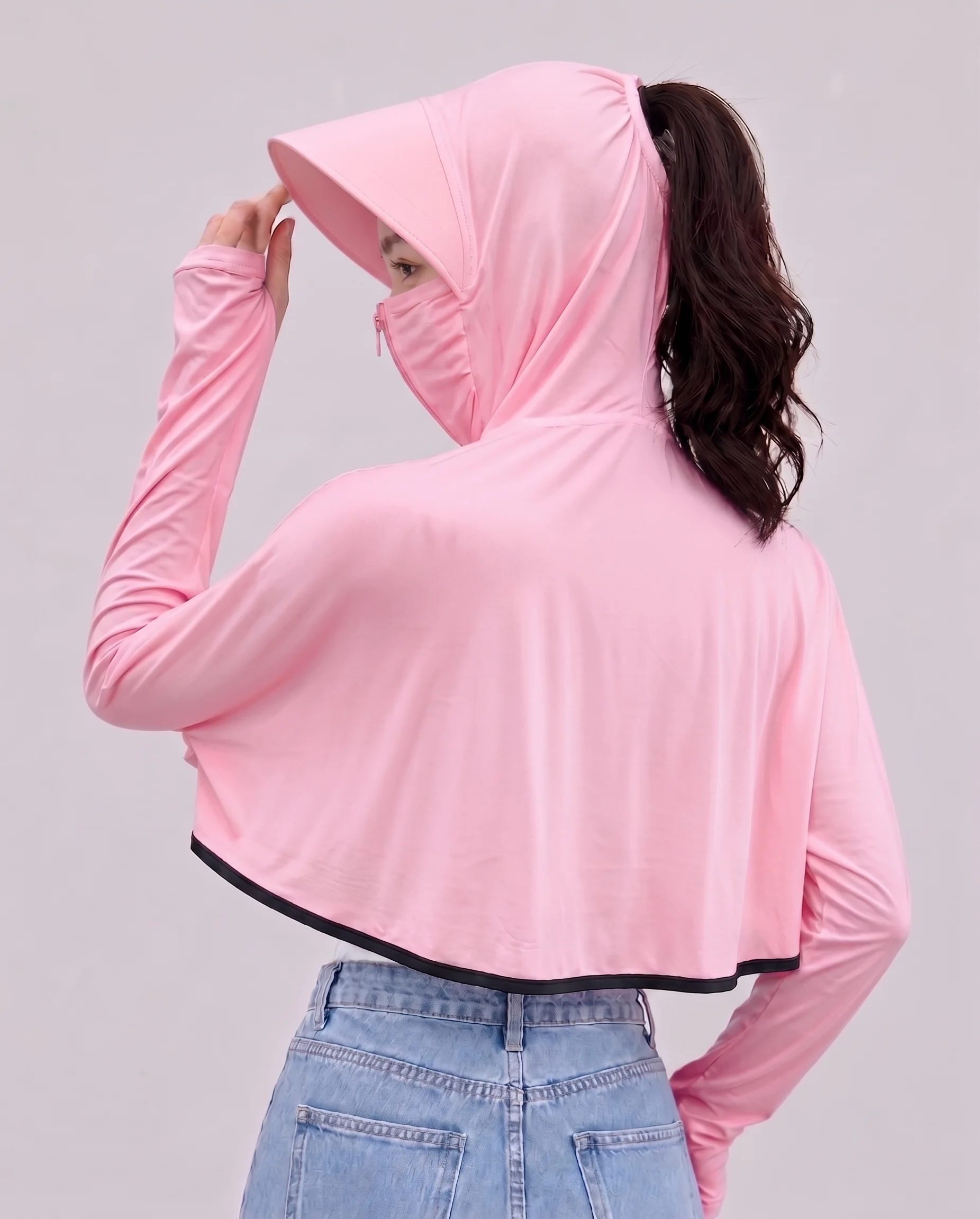 Sun Protection T-Shirt for Women | Breathable, Full Sun Protection T-Shirt for Women | Breathable, Full Sleeves Fitware Sports Hoodie WITH FULL ZIP CROP | (Pack of 1 PINK) - Image 2