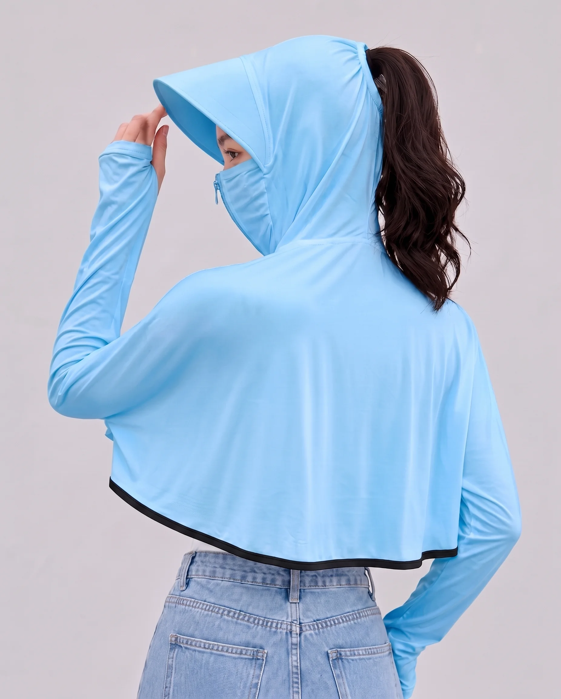 Sun Protection T-Shirt for Women | Breathable, Full Sleeves Fitware Sports Hoodie WITH FULL ZIP CROP | (Pack of 1 Sky Blue) - Image 2