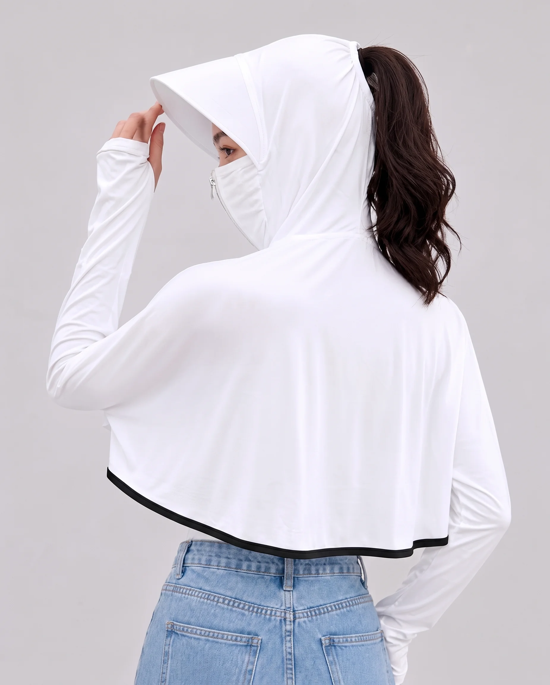 Sun Protection T-Shirt for Women | Breathable, Full Sleeves Fitware Sports Hoodie WITH FULL ZIP CROP | (Pack of 1 WHITE) - Image 2
