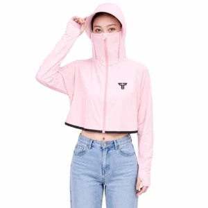 Sun Protection T-Shirt for Women | Breathable, Full Sun Protection T-Shirt for Women | Breathable, Full Sleeves Fitware Sports Hoodie WITH FULL ZIP CROP | (Pack of 1 PINK)